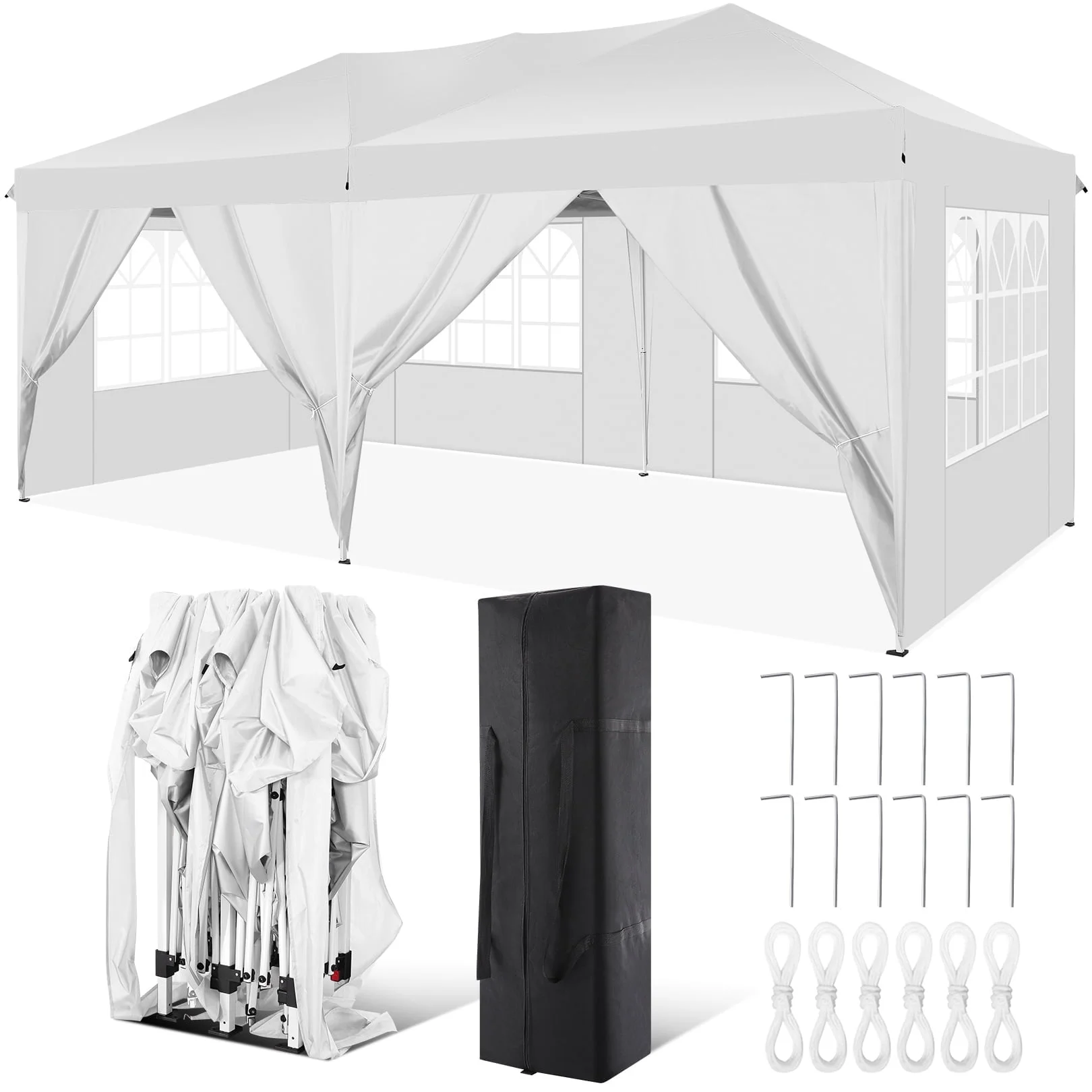 SANOPY 10' x 20' EZ Pop Up Canopy Tent Party Tent Outdoor Event Instant Tent Gazebo with 6 Removable Sidewalls and Carry Bag