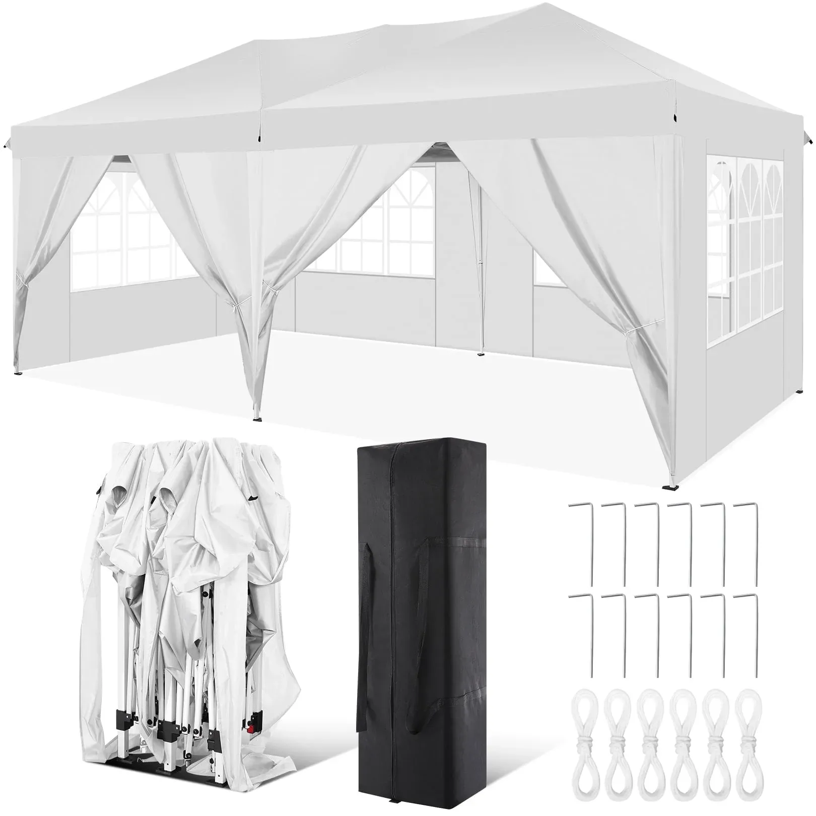 SANOPY 10' x 20' EZ Pop Up Canopy Tent Party Tent Outdoor Event Instant Tent Gazebo with 6 Removable Sidewalls and Carry Bag