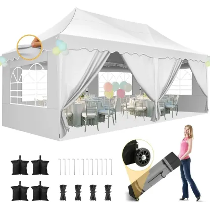 SANOPY 10' x 20' Pop up Canopy Party Tent with 6 Removable Sidewalls, Wave Eave Outdoor Waterproof Patio Gazebo Tent with Carry Bag, Backyards Camping Picnics, Black