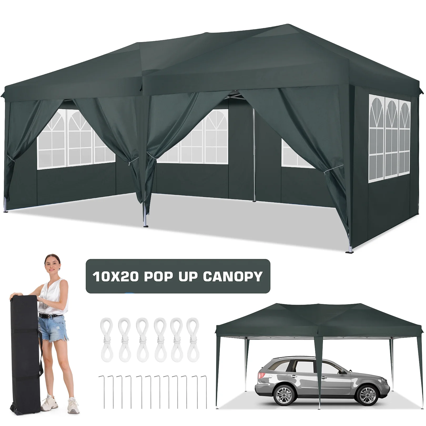 SANOPY 10' x 10' Straight Leg Pop-up Canopy Tent Easy Two Person Setup Instant Outdoor Canopy Folding Shelter with 4 Removable Sidewalls, Air Vent on The Top, 4 Sandbags, Carrying Bag, Black