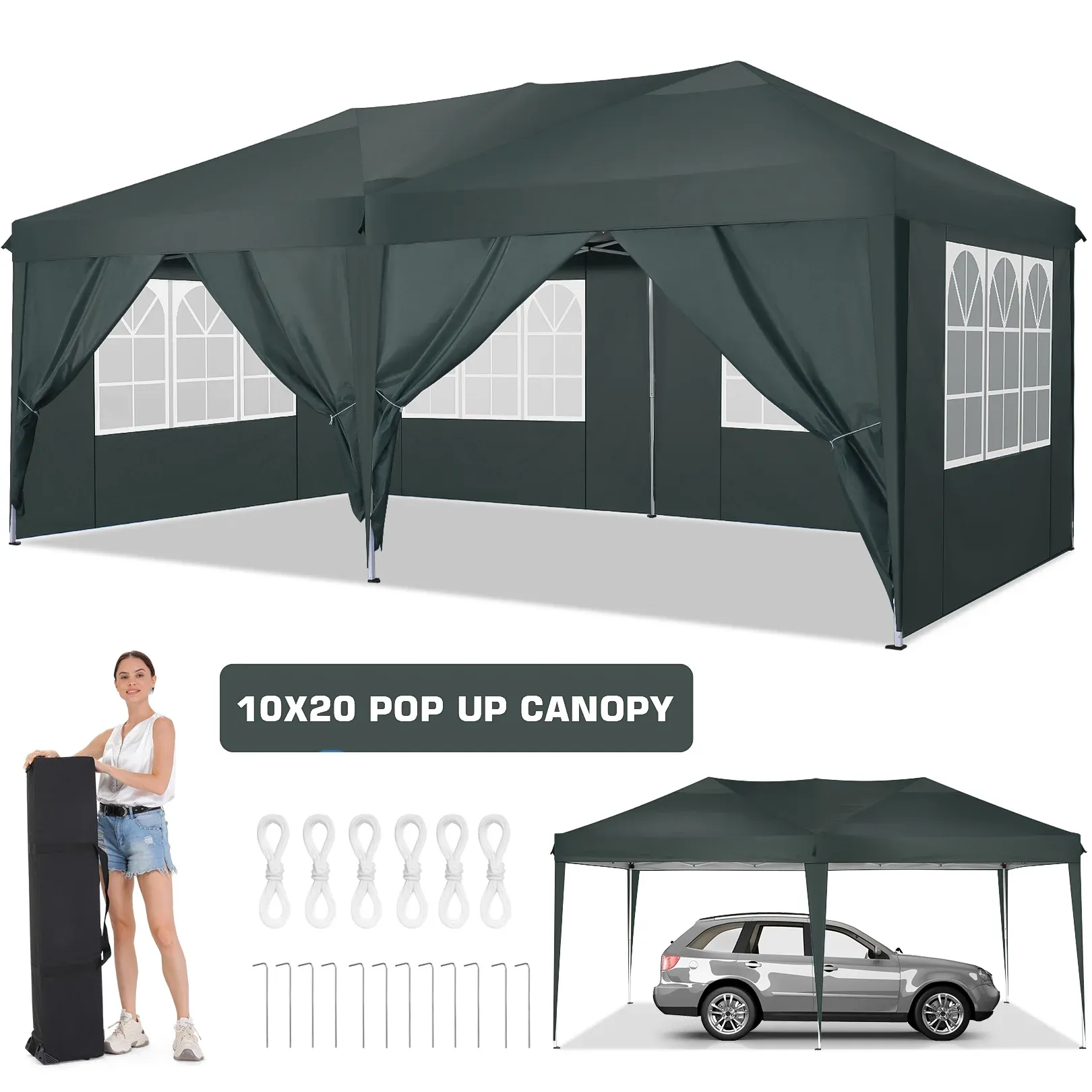 SANOPY 10' x 10' Straight Leg Pop-up Canopy Tent Easy Two Person Setup Instant Outdoor Canopy Folding Shelter with 4 Removable Sidewalls, Air Vent on The Top, 4 Sandbags, Carrying Bag, Black