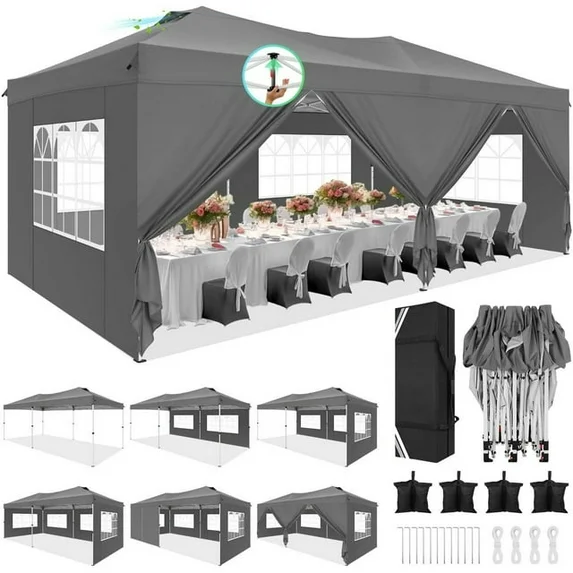 SANOPY 10' x 10' Straight Leg Pop-up Canopy Tent Easy Two Person Setup Instant Outdoor Canopy Folding Shelter with 4 Removable Sidewalls, Air Vent on The Top, 4 Sandbags, Carrying Bag, Black