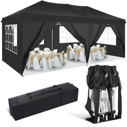SANOPY 10' x 10' Straight Leg Pop-up Canopy Tent Easy Two Person Setup Instant Outdoor Canopy Folding Shelter with 4 Removable Sidewalls, Air Vent on The Top, 4 Sandbags, Carrying Bag, Black