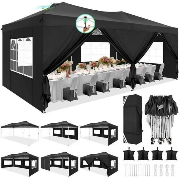 SANOPY 10' x 10' Straight Leg Pop-up Canopy Tent Easy Two Person Setup Instant Outdoor Canopy Folding Shelter with 4 Removable Sidewalls, Air Vent on The Top, 4 Sandbags, Carrying Bag, Black