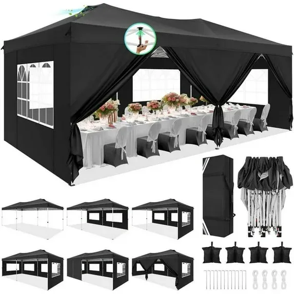 SANOPY 10' x 10' Straight Leg Pop-up Canopy Tent Easy Two Person Setup Instant Outdoor Canopy Folding Shelter with 4 Removable Sidewalls, Air Vent on The Top, 4 Sandbags, Carrying Bag, Black