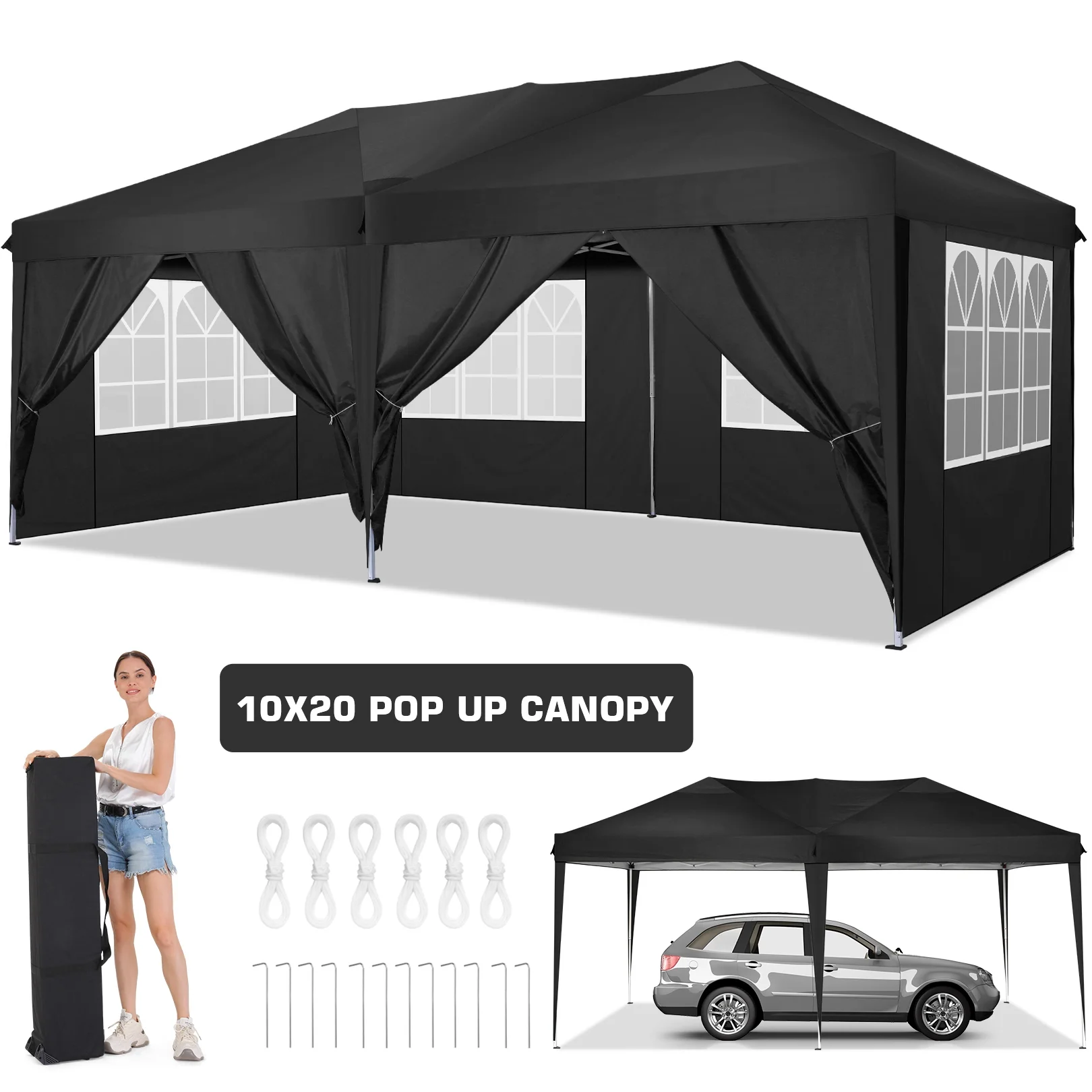 SANOPY 10' x 10' Straight Leg Pop-up Canopy Tent Easy Two Person Setup Instant Outdoor Canopy Folding Shelter with 4 Removable Sidewalls, Air Vent on The Top, 4 Sandbags, Carrying Bag, Black