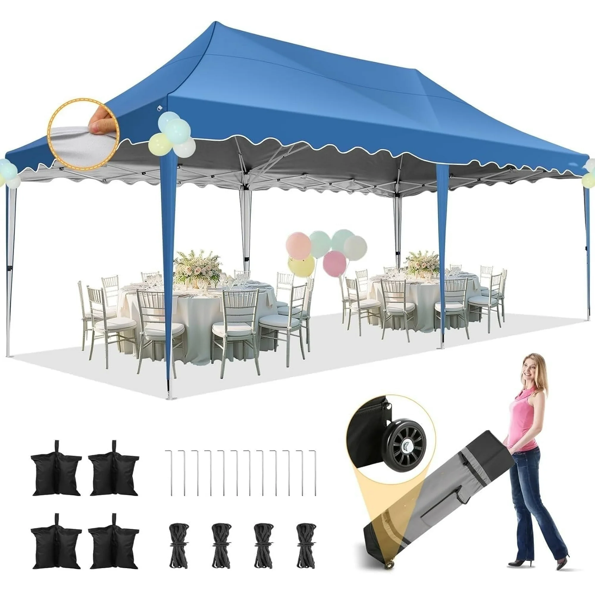 SANOPY 10' x 20' Pop up Canopy Party Tent with 6 Removable Sidewalls, Wave Eave Outdoor Waterproof Patio Gazebo Tent with Carry Bag, Backyards Camping Picnics, Black