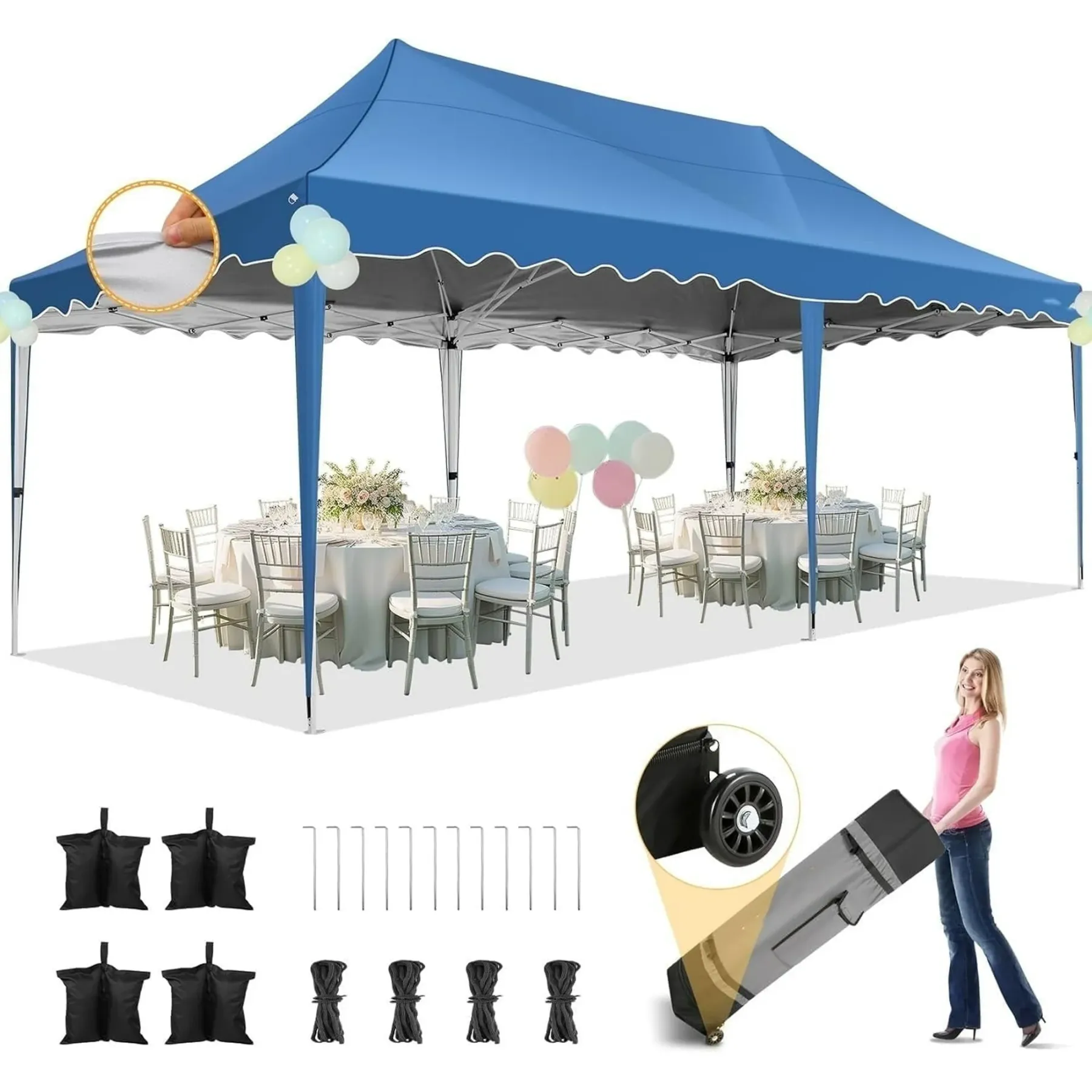 SANOPY 10' x 20' Pop up Canopy Party Tent with 6 Removable Sidewalls, Wave Eave Outdoor Waterproof Patio Gazebo Tent with Carry Bag, Backyards Camping Picnics, Black