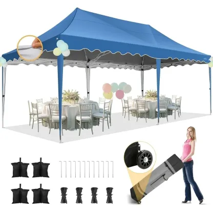 SANOPY 10' x 20' Pop up Canopy Party Tent with 6 Removable Sidewalls, Wave Eave Outdoor Waterproof Patio Gazebo Tent with Carry Bag, Backyards Camping Picnics, Black
