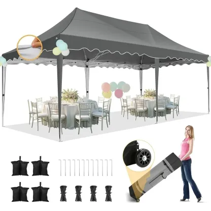 SANOPY 10' x 20' Pop up Canopy Party Tent with 6 Removable Sidewalls, Wave Eave Outdoor Waterproof Patio Gazebo Tent with Carry Bag, Backyards Camping Picnics, Black