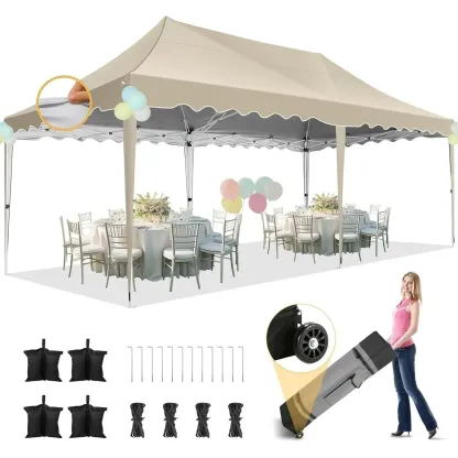 SANOPY 10' x 20' Pop up Canopy Party Tent with 6 Removable Sidewalls, Wave Eave Outdoor Waterproof Patio Gazebo Tent with Carry Bag, Backyards Camping Picnics, Black