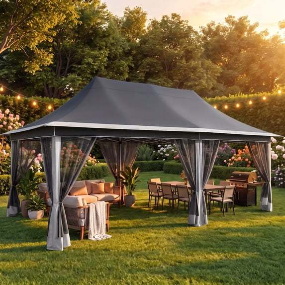 SANOPY 11 x 11 ft Outdoor Patio Gazebo with Ventilated Double Roof and Mosquito Net, Pop up Steel Canopy for Patios, Backyard, Garden and Beach