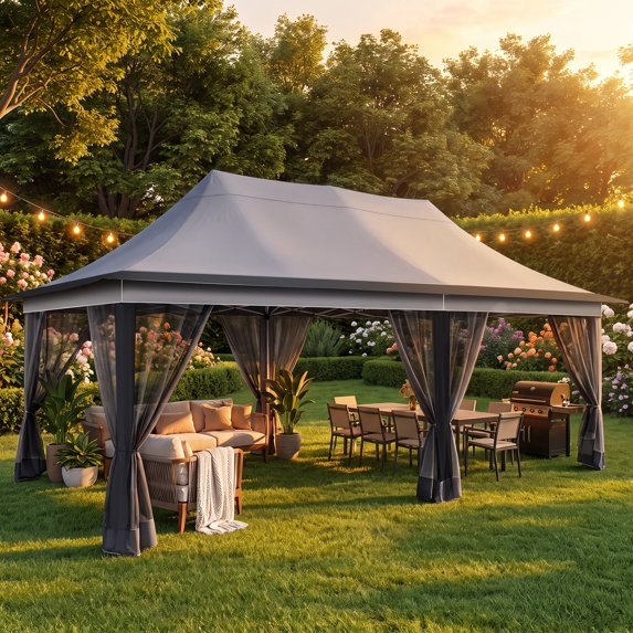 SANOPY 11 x 11 ft Outdoor Patio Gazebo with Ventilated Double Roof and Mosquito Net, Pop up Steel Canopy for Patios, Backyard, Garden and Beach