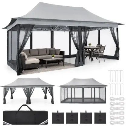 SANOPY 11 x 11 ft Outdoor Patio Gazebo with Ventilated Double Roof and Mosquito Net, Pop up Steel Canopy for Patios, Backyard, Garden and Beach