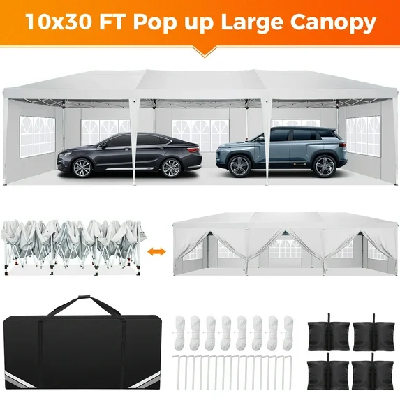SANOPY 10'x10' EZ Pop Up Canopy Tent Outdoor Party Instant Shelter Portable Folding Beach Canopy with 4 Sandbag & Carrying Bag,