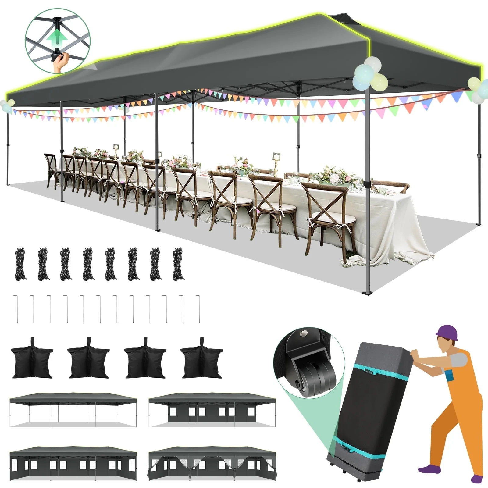 SANOPY 10' x 10' Outdoor Canopy Party Tent EZ Pop Up Canopy Commercial Instant Canopies Gazebo with Air Vent, 8 Stakes & 4 Ropes & 4 Sandbags for Beach Wedding Picnics Camping