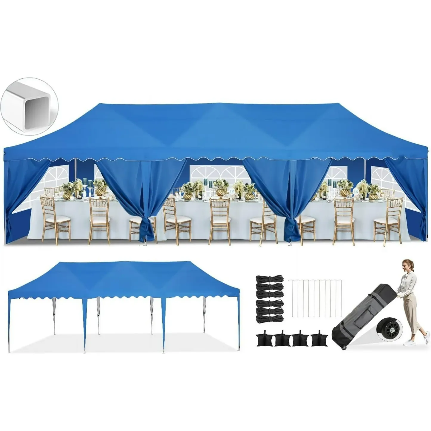 SANOPY 10' x 20' Pop up Canopy Party Tent with 6 Removable Sidewalls, Wave Eave Outdoor Waterproof Patio Gazebo Tent with Carry Bag, Backyards Camping Picnics, Black