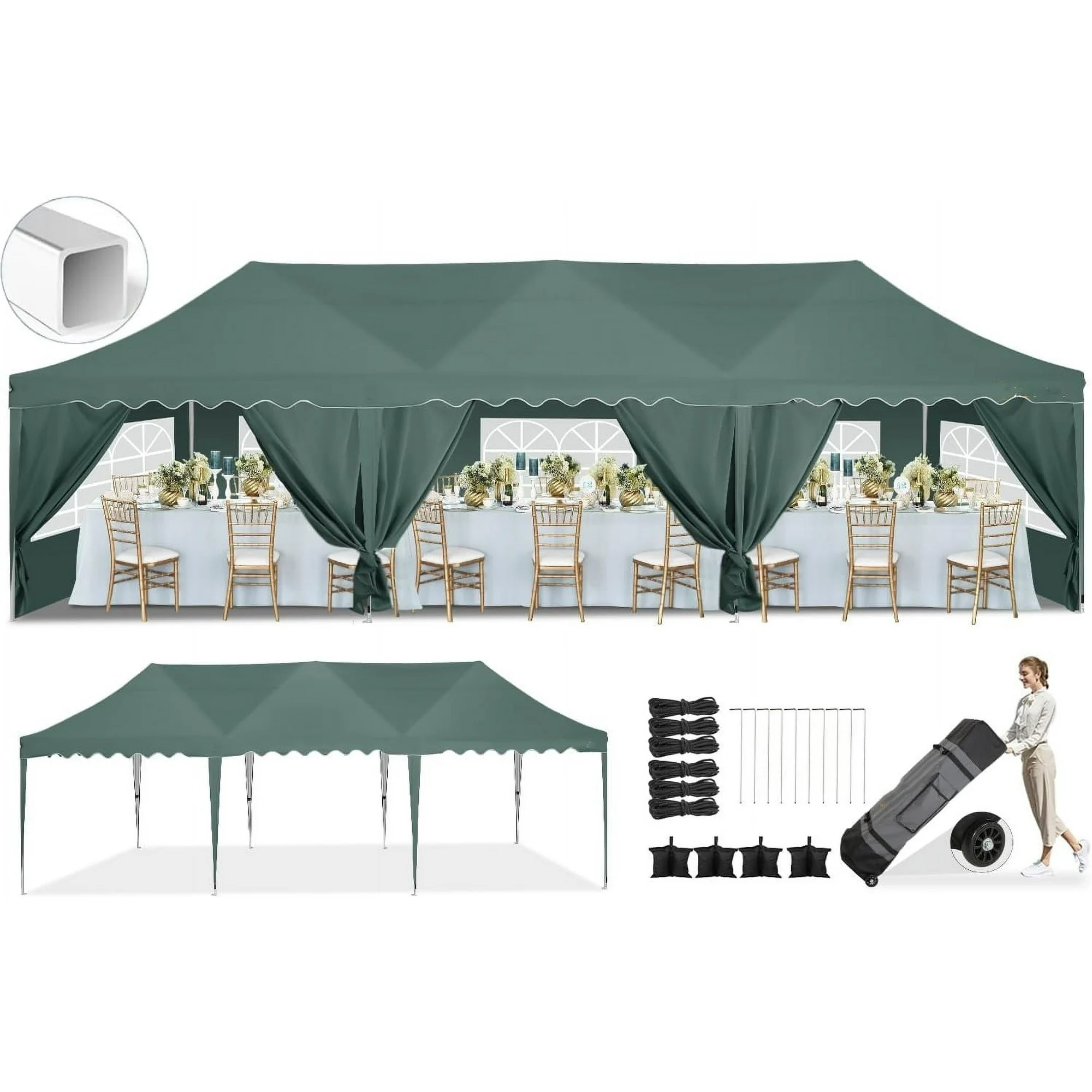 SANOPY 10' x 20' Pop up Canopy Party Tent with 6 Removable Sidewalls, Wave Eave Outdoor Waterproof Patio Gazebo Tent with Carry Bag, Backyards Camping Picnics, Black
