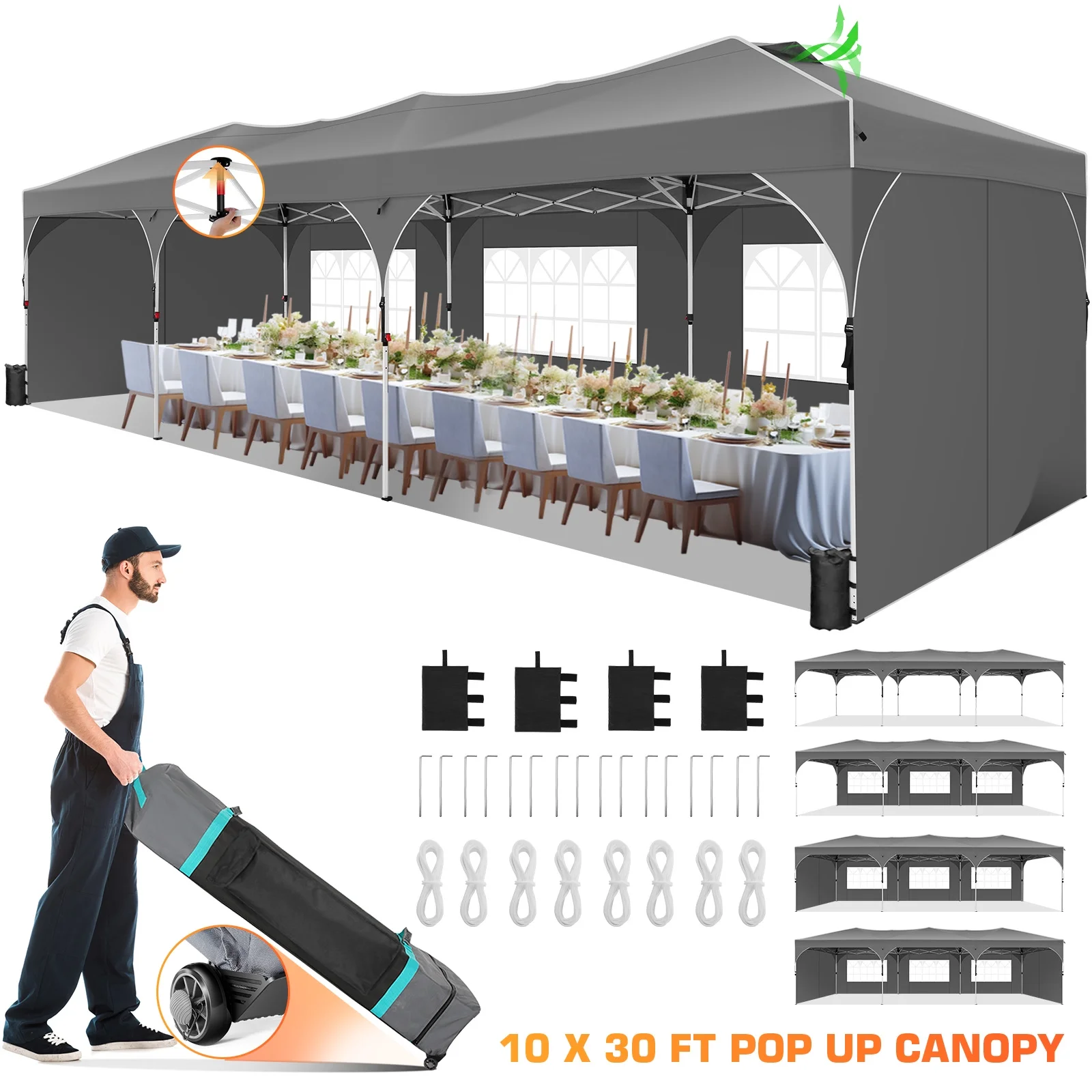 SANOPY 10' x 10' Pop up Canopy Tent, 1 Person Easy Set up Outdoor Canopy with One Push Center Lock, Air Vent, Fluorescent Tube & 4 Sandbags,Instant Sun Shelter Canopy Tents for Parties