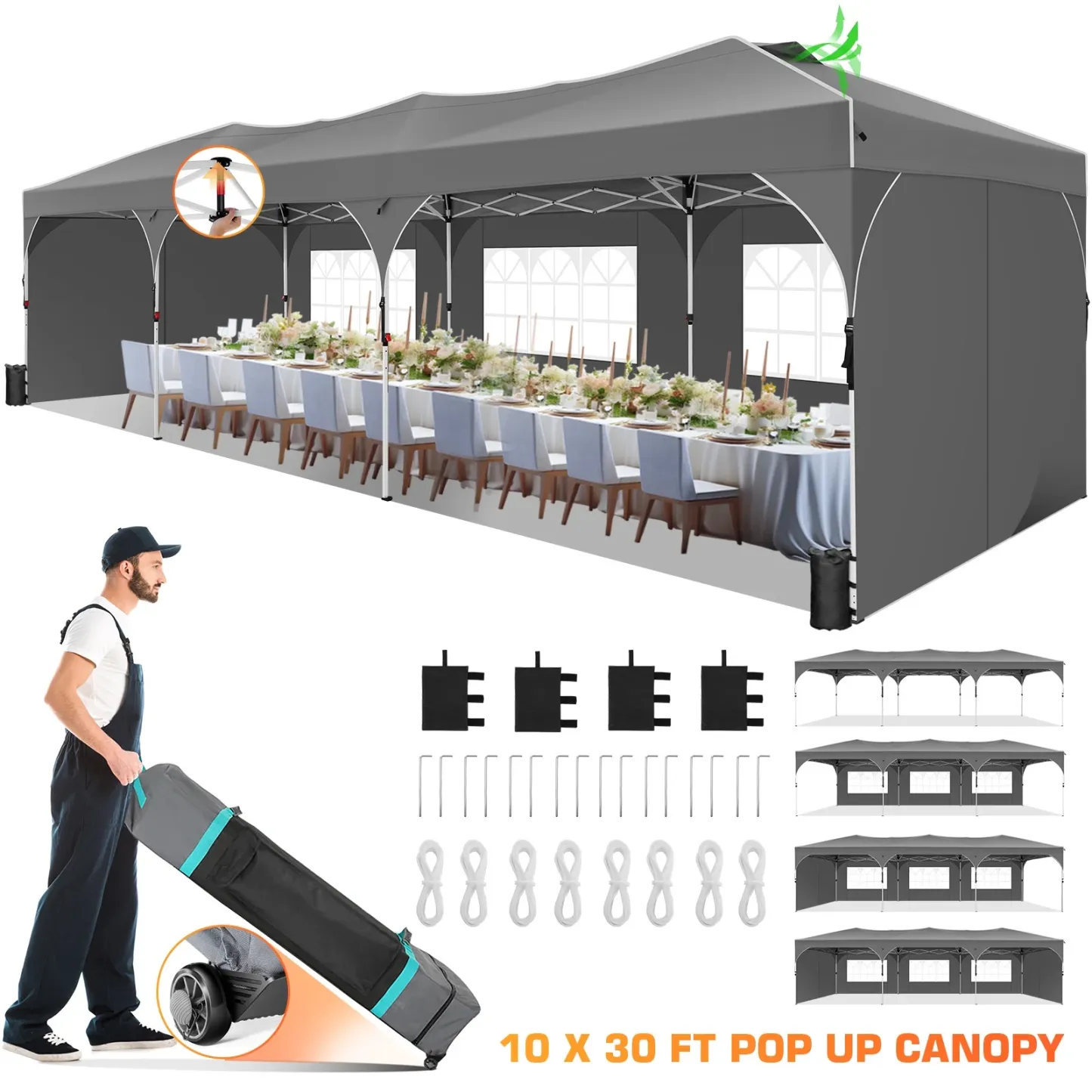SANOPY 10' x 10' Pop up Canopy Tent, 1 Person Easy Set up Outdoor Canopy with One Push Center Lock, Air Vent, Fluorescent Tube & 4 Sandbags,Instant Sun Shelter Canopy Tents for Parties