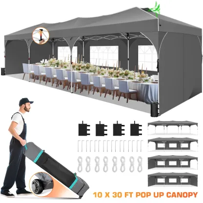 SANOPY 10' x 10' Pop up Canopy Tent, 1 Person Easy Set up Outdoor Canopy with One Push Center Lock, Air Vent, Fluorescent Tube & 4 Sandbags,Instant Sun Shelter Canopy Tents for Parties