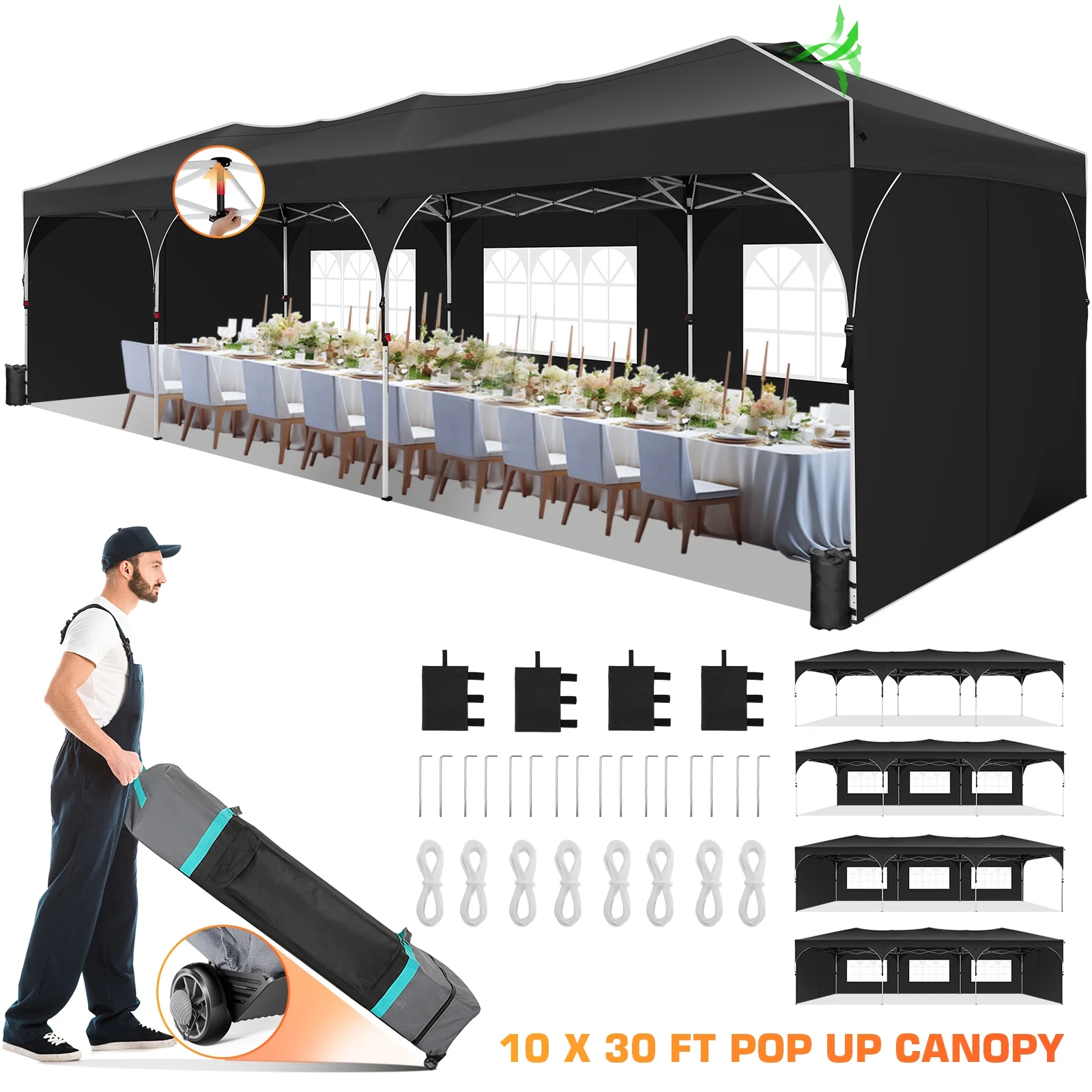 SANOPY 10' x 10' Pop up Canopy Tent, 1 Person Easy Set up Outdoor Canopy with One Push Center Lock, Air Vent, Fluorescent Tube & 4 Sandbags,Instant Sun Shelter Canopy Tents for Parties