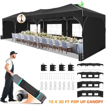 SANOPY 10' x 10' Pop up Canopy Tent, 1 Person Easy Set up Outdoor Canopy with One Push Center Lock, Air Vent, Fluorescent Tube & 4 Sandbags,Instant Sun Shelter Canopy Tents for Parties
