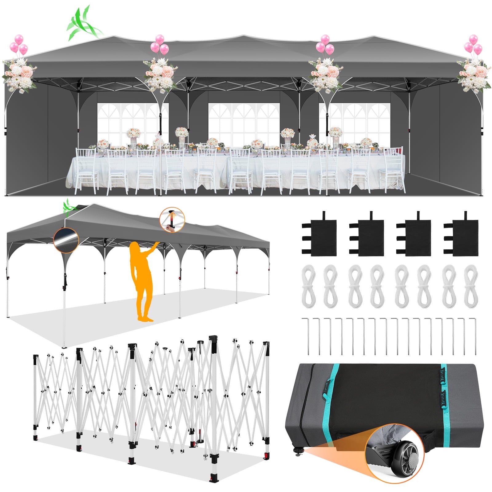 SANOPY 10' x 10' Pop up Canopy Tent, 1 Person Easy Set up Outdoor Canopy with One Push Center Lock, Air Vent, Fluorescent Tube & 4 Sandbags,Instant Sun Shelter Canopy Tents for Parties