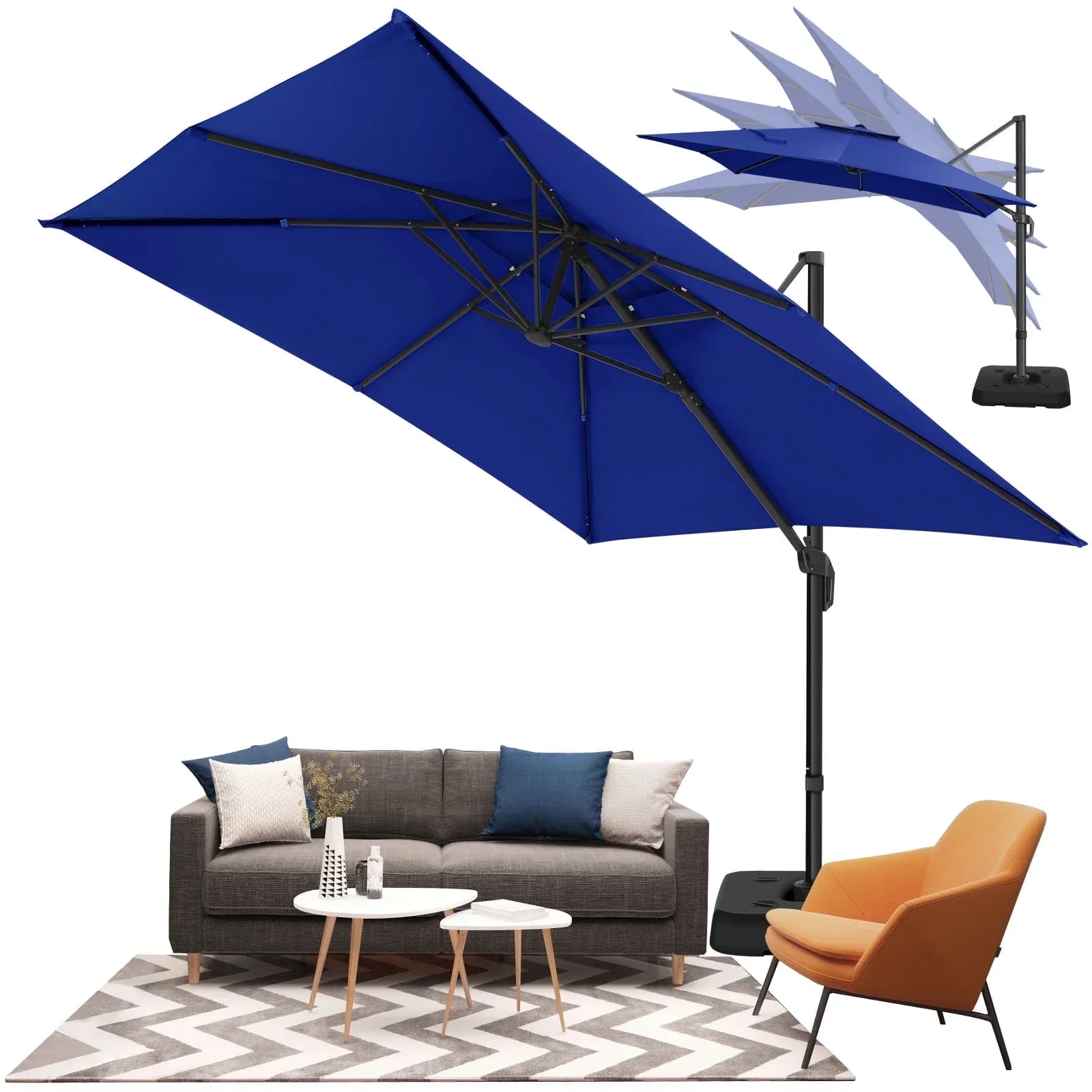 SANOPY 10FT Cantilever Umbrella with Steel Base 360 Degree Rotation Outdoor Market Patio Umbrella Offset Cantilever Patio Umbrella with 5 Tilt Adustable Button, Light Blue