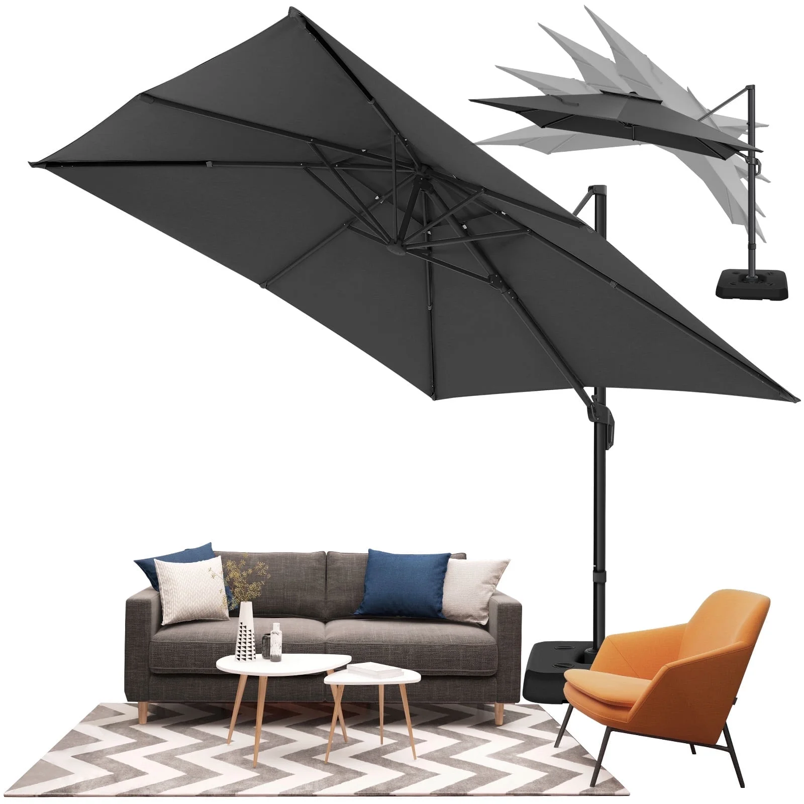 SANOPY 10FT Cantilever Umbrella with Steel Base 360 Degree Rotation Outdoor Market Patio Umbrella Offset Cantilever Patio Umbrella with 5 Tilt Adustable Button, Light Blue