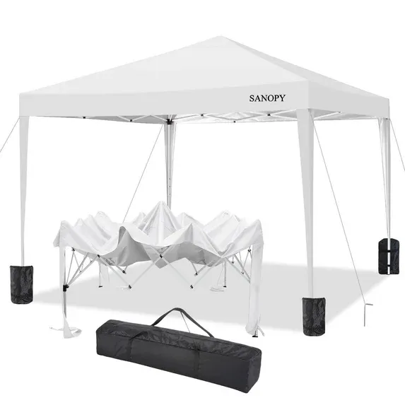 SANOPY 10'x10' EZ Pop Up Canopy Tent Outdoor Party Instant Shelter Portable Folding Beach Canopy with 4 Sandbag & Carrying Bag,