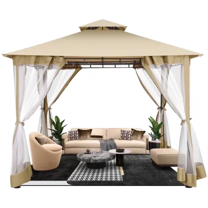 SANOPY 10'x13.3' Metal Patio Gazebo, Outdoor Gazebo Canopy Tent for Backyard with Mesh Curtains, Gazebos Shelter with Display Shelves, Steel Frame, Patio Covers for Tailgate