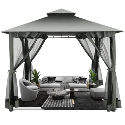 SANOPY 10'x13.3' Metal Patio Gazebo, Outdoor Gazebo Canopy Tent for Backyard with Mesh Curtains, Gazebos Shelter with Display Shelves, Steel Frame, Patio Covers for Tailgate