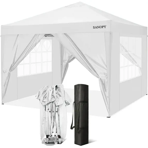 SANOPY 10'x10' EZ Pop Up Canopy Tent Outdoor Party Instant Shelter Portable Folding Beach Canopy with 4 Sandbag & Carrying Bag,