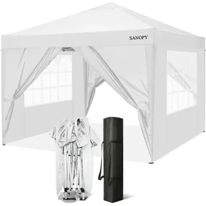 SANOPY 10'x10' EZ Pop Up Canopy Tent Outdoor Party Instant Shelter Portable Folding Beach Canopy with 4 Sandbag & Carrying Bag,