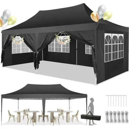SANOPY 10'x20' Ez Pop up Canopy Party Tent with 6 Sidewalls, Waterproof and Sun Shelter Heavy Duty Canopy for Market with Carry Bag, White