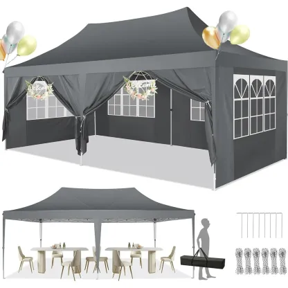 SANOPY 10'x20' Ez Pop up Canopy Party Tent with 6 Sidewalls, Waterproof and Sun Shelter Heavy Duty Canopy for Market with Carry Bag, White