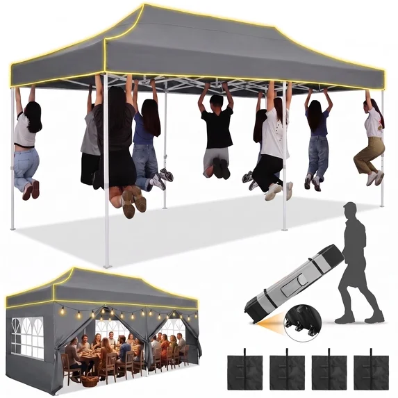 SANOPY 10x10 Heavy Duty Pop Up Canopy Tent with 4 Sidewalls, Commercial Instant Waterproof Canopy Tent, UV 50+ with Silver Coated, Upgraded Thickened Hexagonal Legs, White