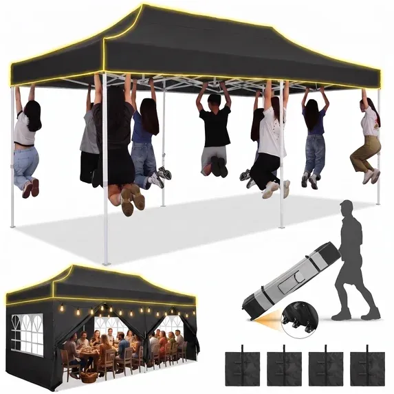 SANOPY 10x10 Heavy Duty Pop Up Canopy Tent with 4 Sidewalls, Commercial Instant Waterproof Canopy Tent, UV 50+ with Silver Coated, Upgraded Thickened Hexagonal Legs, White