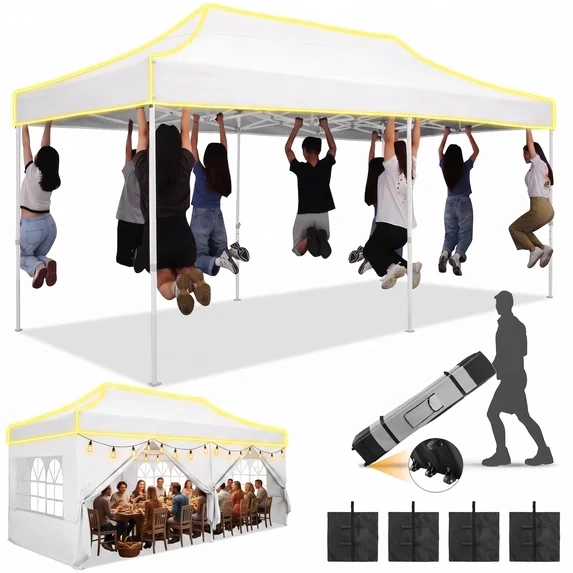 SANOPY 10x10 Heavy Duty Pop Up Canopy Tent with 4 Sidewalls, Commercial Instant Waterproof Canopy Tent, UV 50+ with Silver Coated, Upgraded Thickened Hexagonal Legs, White