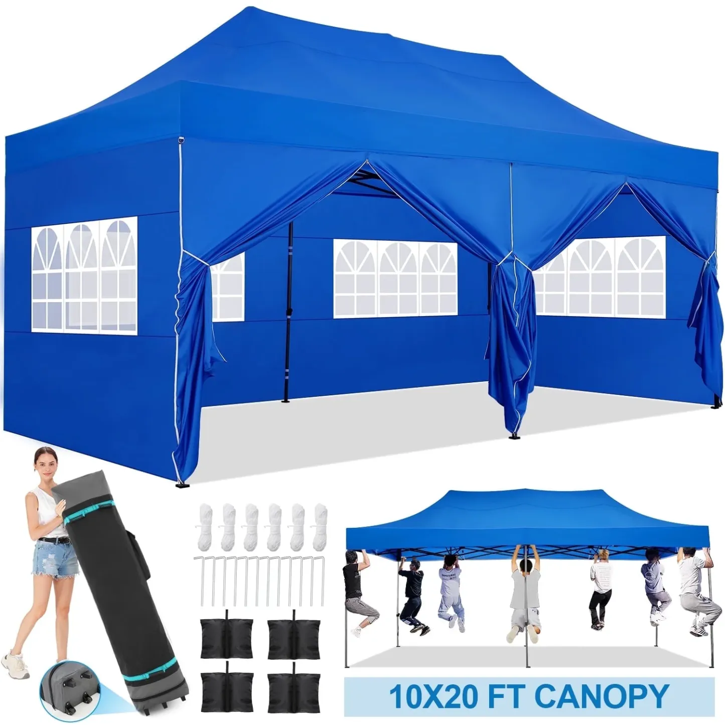 SANOPY 10' x 10' Outdoor Pop-Up Canopy, Heavy Duty Commercial Tent, Instant Folding Beach Party Gazebo with 4 Removable Sidewalls & 4 Sandbags & Rolling Bag for Easy Carrying (White)