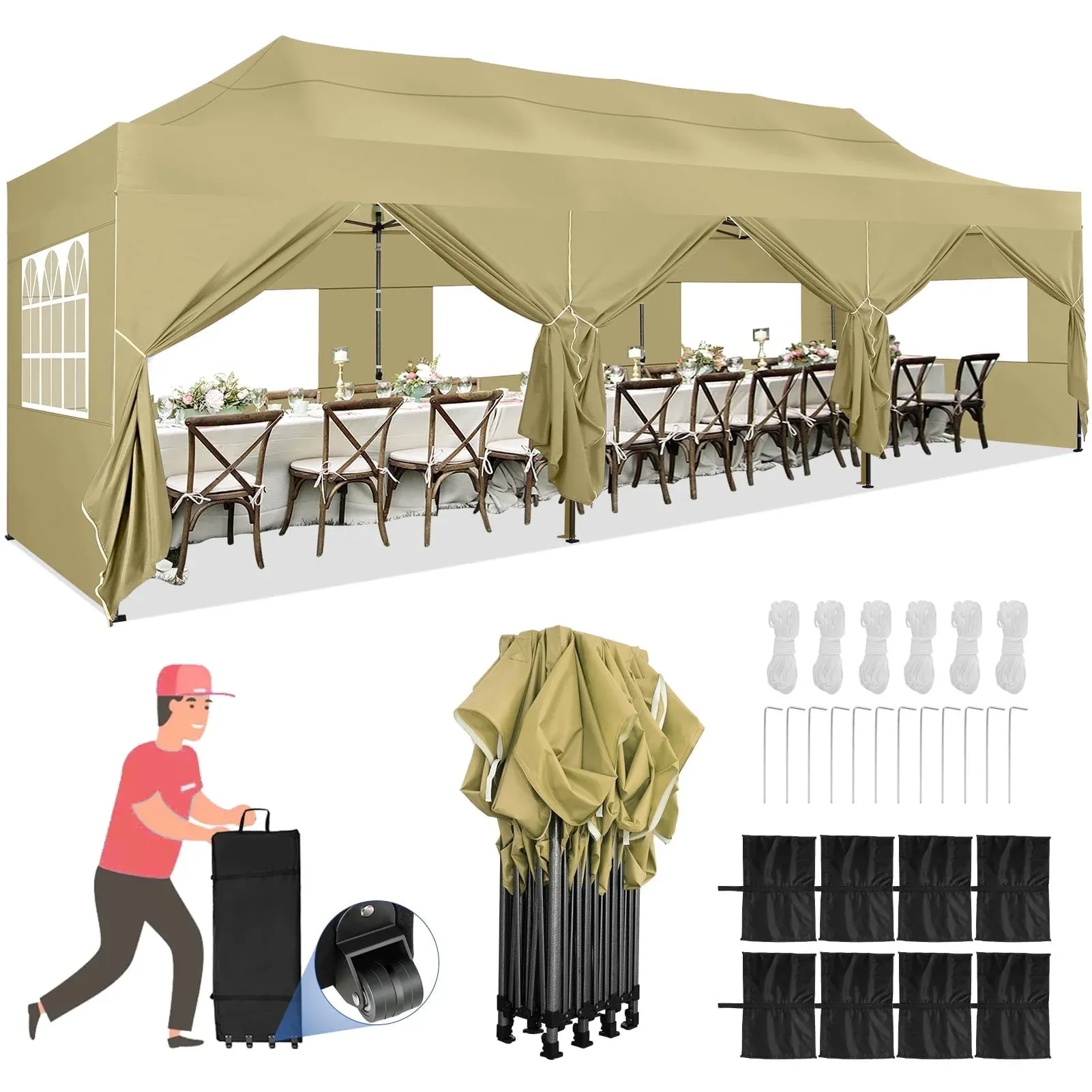  Hero image 0 of SANOPY 10x10 FT Pop Up Canopy Tent Outdoor Heavy Duty Commercial Instant Shelter Waterproof Party Tent Gazebo with 4 Removable Sidewalls, Roller Bag and 4 Sandbags, White, 0 of 12      Reviewers highlighted: shade, putting up, sturdiness 