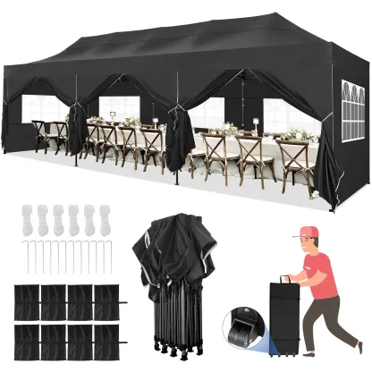  Hero image 0 of SANOPY 10x10 FT Pop Up Canopy Tent Outdoor Heavy Duty Commercial Instant Shelter Waterproof Party Tent Gazebo with 4 Removable Sidewalls, Roller Bag and 4 Sandbags, White, 0 of 12      Reviewers highlighted: shade, putting up, sturdiness 