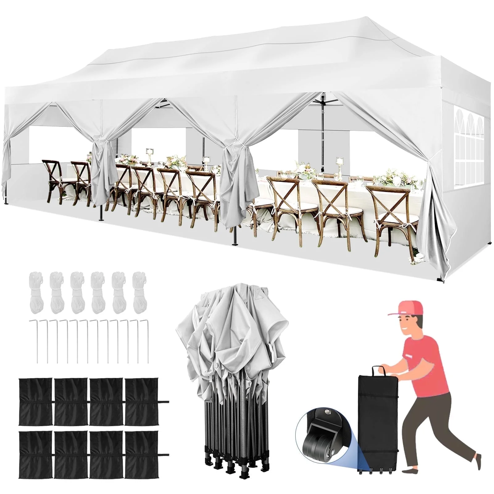  Hero image 0 of SANOPY 10x10 FT Pop Up Canopy Tent Outdoor Heavy Duty Commercial Instant Shelter Waterproof Party Tent Gazebo with 4 Removable Sidewalls, Roller Bag and 4 Sandbags, White, 0 of 12      Reviewers highlighted: shade, putting up, sturdiness 