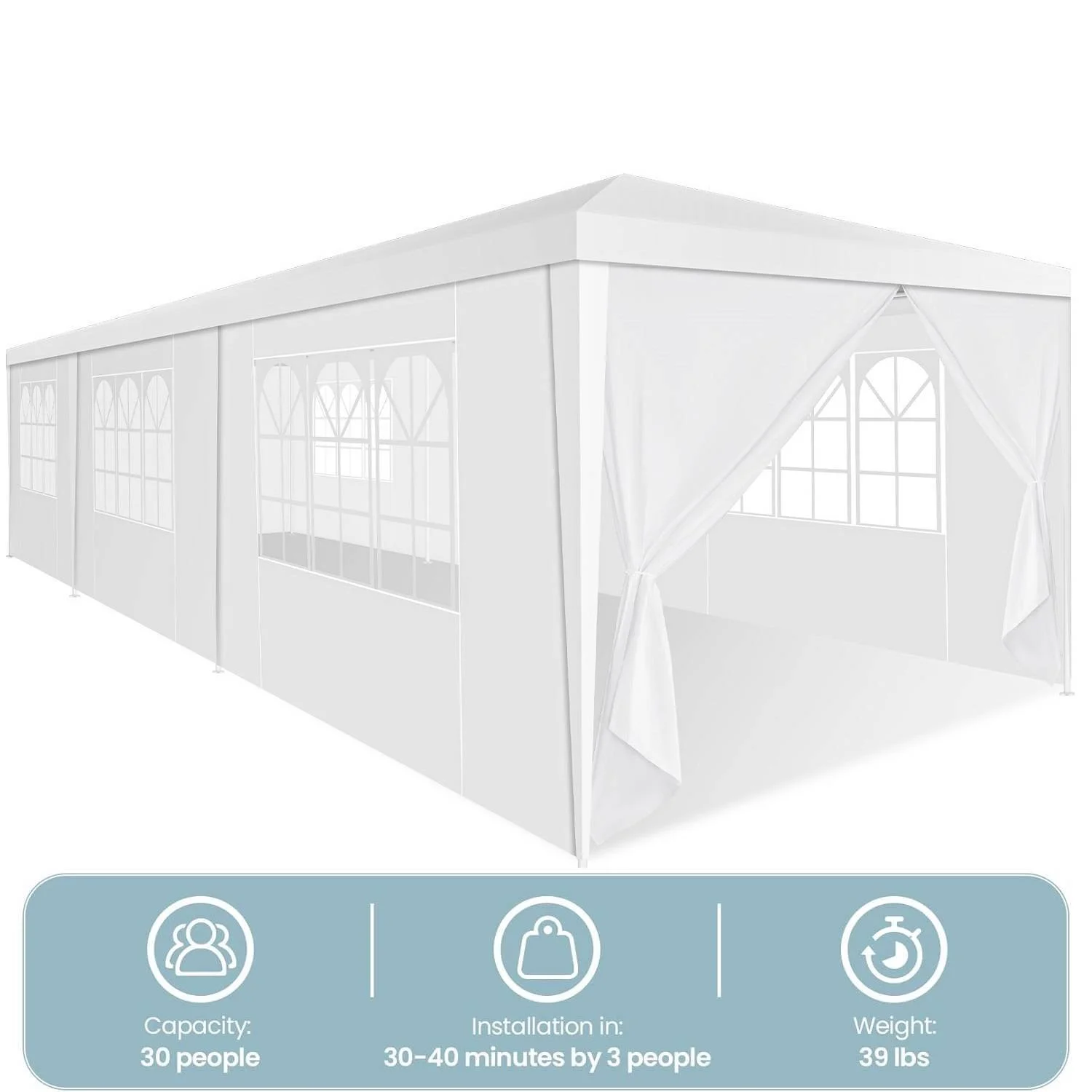SANOPY 10'x20' Ez Pop up Canopy Party Tent with 6 Sidewalls, Waterproof and Sun Shelter Heavy Duty Canopy for Market with Carry Bag, White