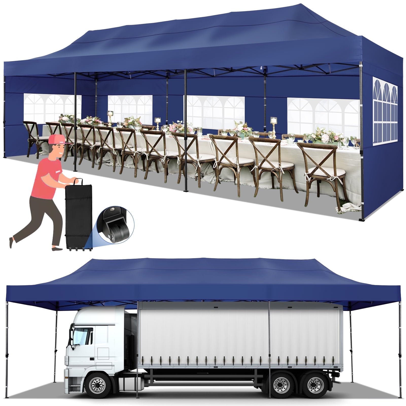 SANOPY 10' x 10' Outdoor Pop-Up Canopy, Heavy Duty Commercial Tent, Instant Folding Beach Party Gazebo with 4 Removable Sidewalls & 4 Sandbags & Rolling Bag for Easy Carrying (White)