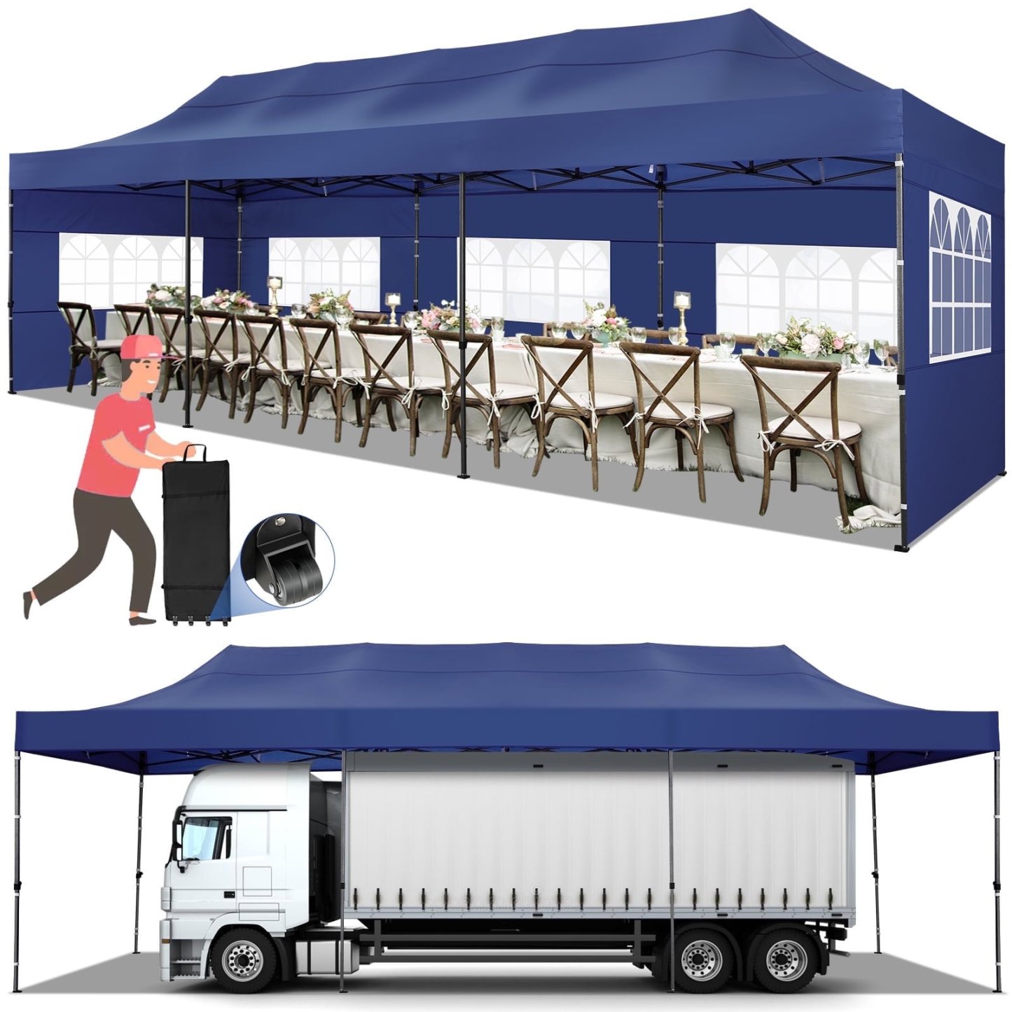 SANOPY 10' x 10' Outdoor Pop-Up Canopy, Heavy Duty Commercial Tent, Instant Folding Beach Party Gazebo with 4 Removable Sidewalls & 4 Sandbags & Rolling Bag for Easy Carrying (White)