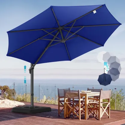 SANOPY 10FT Cantilever Umbrella with Steel Base 360 Degree Rotation Outdoor Market Patio Umbrella Offset Cantilever Patio Umbrella with 5 Tilt Adustable Button, Light Blue