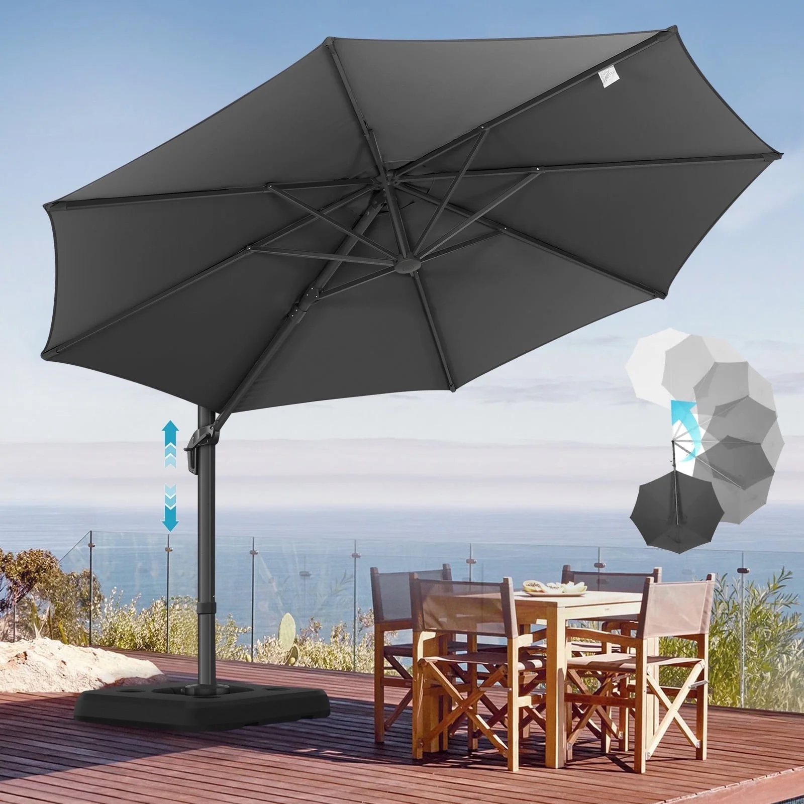 SANOPY 10FT Cantilever Umbrella with Steel Base 360 Degree Rotation Outdoor Market Patio Umbrella Offset Cantilever Patio Umbrella with 5 Tilt Adustable Button, Light Blue