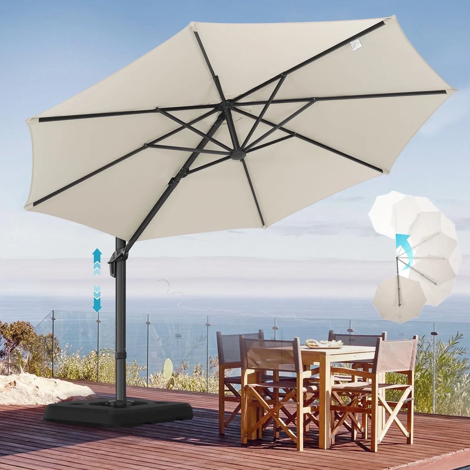 SANOPY 10FT Cantilever Umbrella with Steel Base 360 Degree Rotation Outdoor Market Patio Umbrella Offset Cantilever Patio Umbrella with 5 Tilt Adustable Button, Light Blue